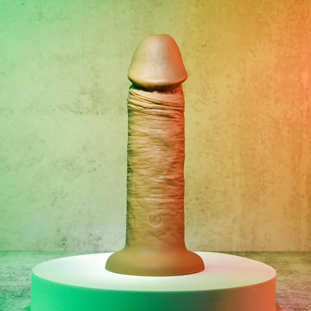 Evolved 6" Girthy Vibrating Silicone Rechargeable Dong In Brown
